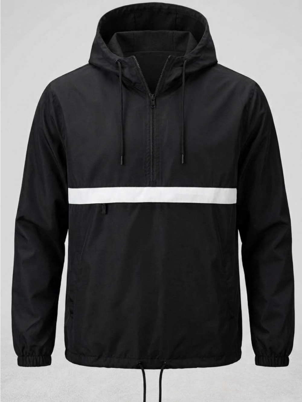 No Boundaries Mens 2XL Half Zip Windbreaker Jacket Black Soot White Stripe